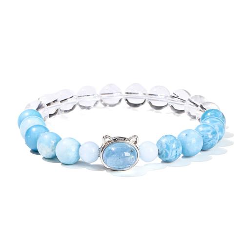 Clear Quartz Bracelet, with Larimar & Zinc Alloy, Cat, handmade, fashion jewelry & for woman, beads length 8mm, 6mm Approx 6-8 Inch 