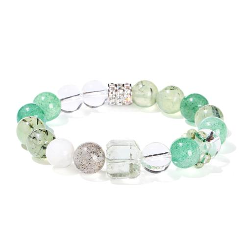 Prehnite nature bracelet, avec Strawberry Quartz & Acier inoxydable 304, fait à la main, bijoux de mode & pour femme, beads length 10mm Environ 6-7 pouce, Vendu par PC