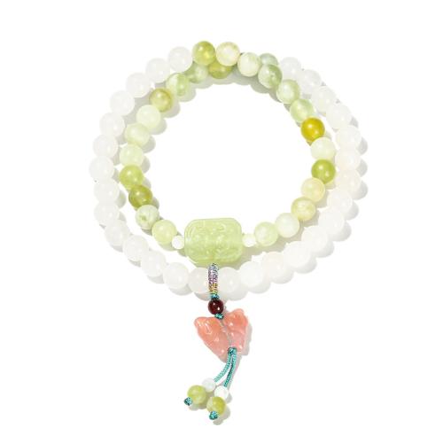 Jade bracelet, avec jade de nouvelle montagne, papillon, fait à la main, Double couche & pour femme, beads length 6mm Environ 12-14 pouce, Vendu par PC