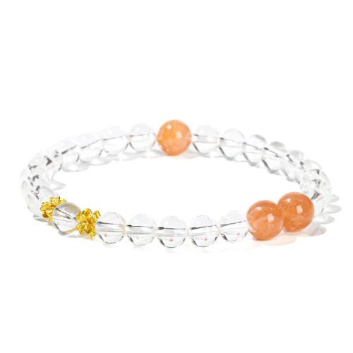 Clear Quartz Bracelet, with Orange Moonstone & Brass, handmade, fashion jewelry & for woman, beads length 6mm, 8mm Approx 6-7 Inch [