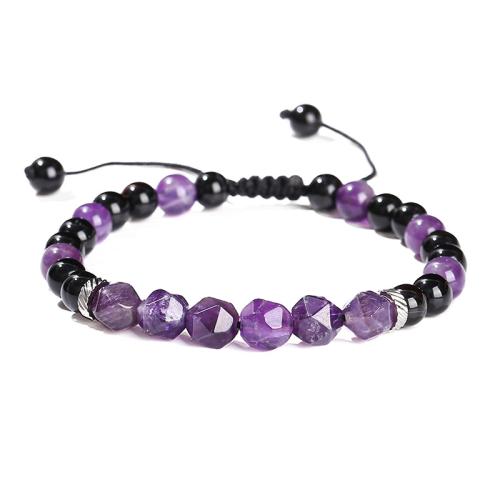 agate noire bracelet, avec cordon de polyester & Acier inoxydable 304, Motif géométrique, fait à la main, différents matériaux pour le choix & unisexe & facettes, beads length 8mm, 6mm Environ 6-10 pouce, Vendu par PC