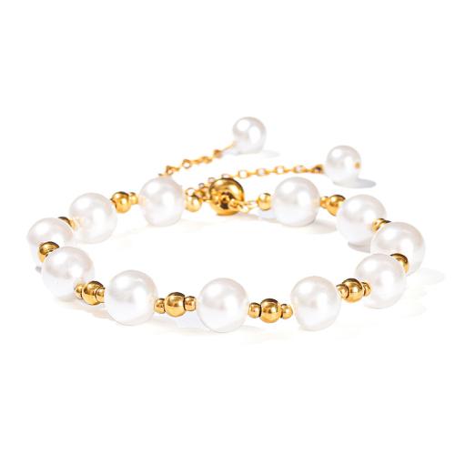 Shell Pearl bracelet, avec perle de plastique & Acier inoxydable 304, Rond, fait à la main, bijoux de mode & styles différents pour le choix & pour femme, beads length 8mm Environ 6-7 pouce, Vendu par PC