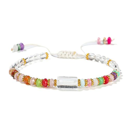 Clear Quartz Bracelet, with Rainbow Stone & Polyester Cord & Zinc Alloy, handmade, fashion jewelry & for woman, beads length 4mm Approx 6-10 Inch 