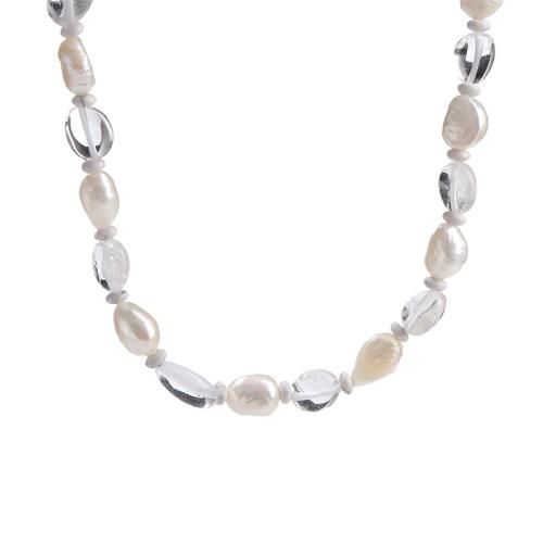 quartz clair collier, avec Shell Pearl & Acier inoxydable 304, pepite, fait à la main, bijoux de mode & pour femme Environ 16 pouce, Vendu par PC