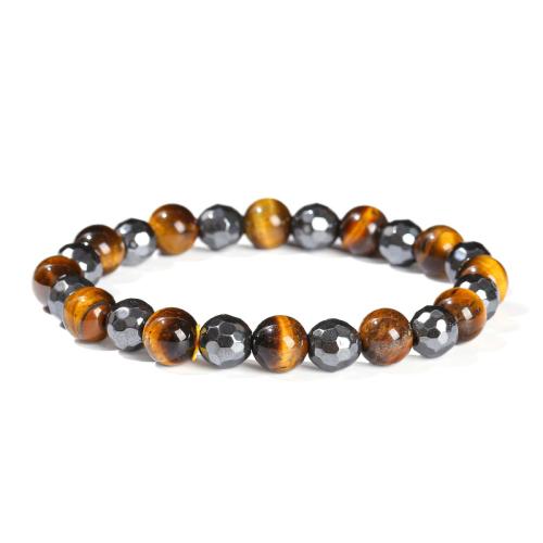 Ojo de tigre Pulsera, con Hematite & acero inoxidable 304, Esférico, hecho a mano, unisexo & diferentes estilos para la opción & facetas, beads length 8mm, longitud:aproximado 6-8 Inch, Vendido por UD