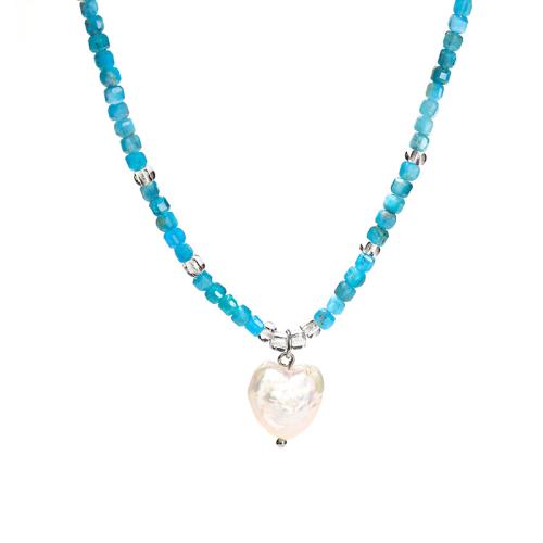 Apatites Necklace, with Plastic Pearl & 304 Stainless Steel, with 2inch extender chain, Heart, handmade, fashion jewelry & for woman Approx 15 Inch 