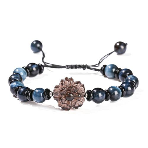 oeil de tigre bracelet, avec Obsidienne de glace & cordon de polyester, fleur, fait à la main, style folk & pour femme, beads length 8mm Environ 6-10 pouce, Vendu par PC