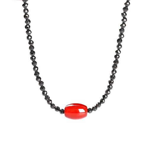 Black-Spinel (En) collier, avec agate rouge & Acier inoxydable 304, avec 2inch chaînes de rallonge, fait à la main, pour femme & facettes Environ 15.7 pouce, Vendu par PC