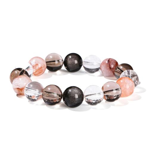 Smoky Quartz Bracelet, with Silver Obsidian & Clear Quartz, Round, polished, fashion jewelry & for woman, beads length 12mm Approx 6-8 Inch 