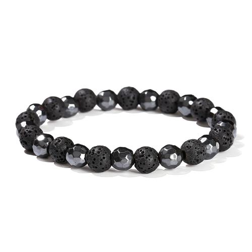 Hematite Bracelet, with Lava, Round, handmade, Unisex & faceted, beads length 8mm Approx 6-8 Inch 