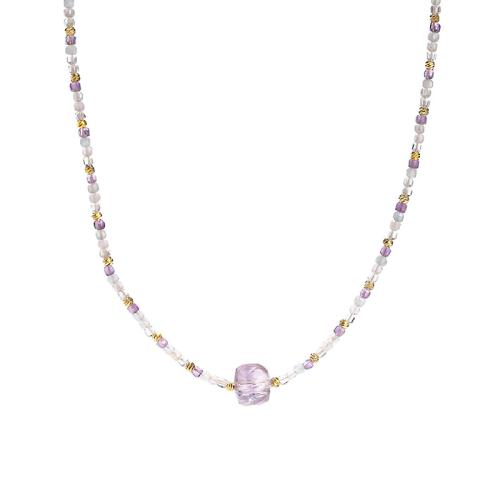 quartz clair collier, avec améthyste & quartz rose & laiton, fait à la main, bijoux de mode & pour femme, beads length 2.5mm, 8mm Environ 16 pouce, Vendu par PC