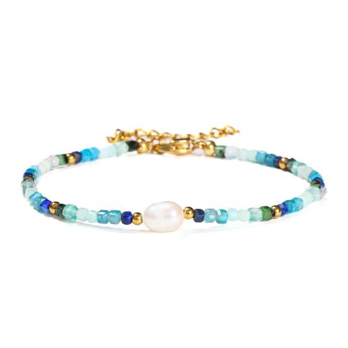 Pierre naturelle bracelet, avec perle de plastique & Acier inoxydable 304, avec 2inch chaînes de rallonge, fait à la main, bijoux de mode & pour femme, beads length 2.5mm Environ 6.3 pouce, Vendu par PC