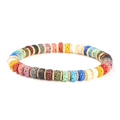 lave volcanique bracelet, avec laiton, fait à la main, bijoux de mode & pour femme, multicolore, beads size Environ 6-7 pouce, Vendu par PC