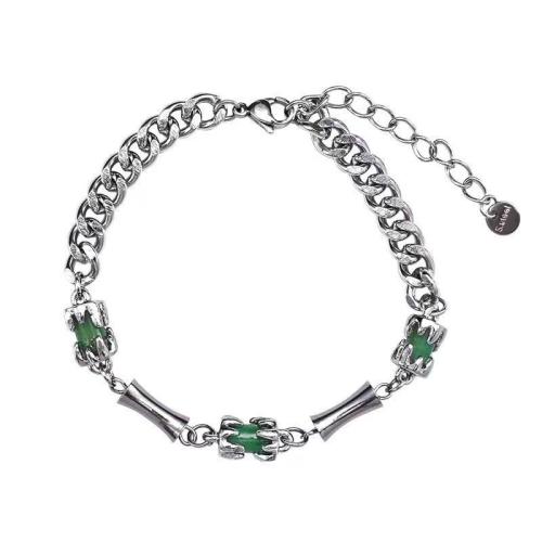 Titane bracelet en acier et bracelet, Acier titane, avec Jade, avec 5cm chaînes de rallonge, bijoux de mode & pour femme, couleur originale Environ 17 cm, Vendu par PC