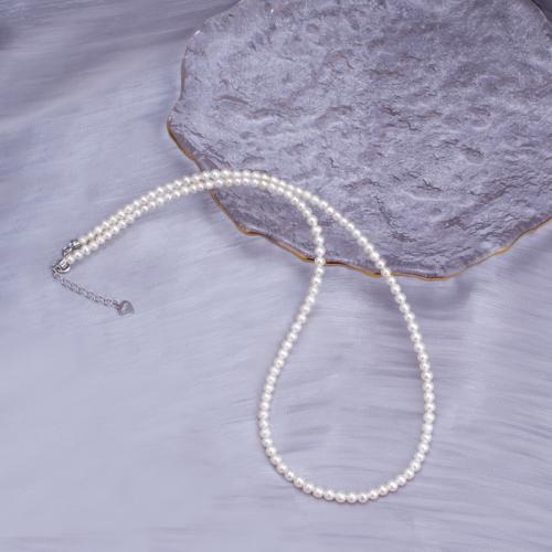 Sterling Silver Pearl Necklace, Freshwater Pearl, with 925 Sterling Silver, fashion jewelry & for woman, white Approx 45 cm 