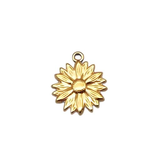 Edelstahl Blume Anhänger, 304 Edelstahl, Vakuum-Ionen-Beschichtung, DIY, goldfarben, 19x21.5mm, verkauft von PC