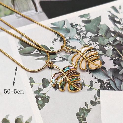 Natural Freshwater Shell Pendants, 304 Stainless Steel, with Shell, Leaf, Vacuum Ion Plating, DIY 