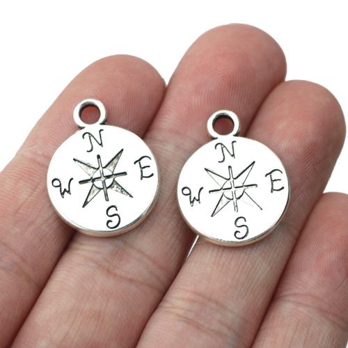 Zink Legierung Schmuck Anhänger, Zinklegierung, Kompass, antik silberfarben plattiert, DIY, 18mm, 100PCs/Tasche, verkauft von Tasche