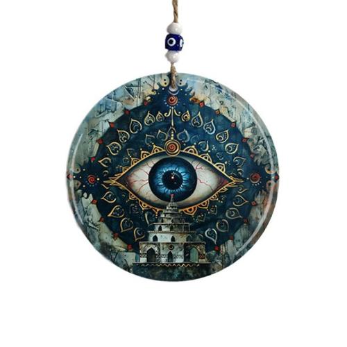 Hanging Ornaments, Glass, Flat Round, for home and office & evil eye pattern & double-sided 