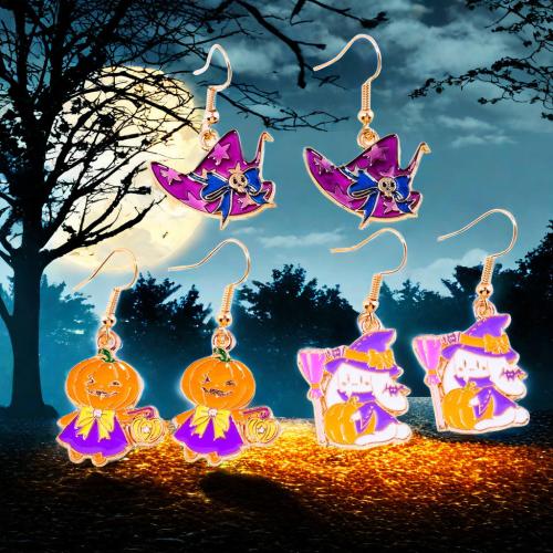 aleación de zinc Pendientes con Colgantes, chapado en color dorado, Diferente forma para la elección & Joyería de Halloween & para mujer & esmalte, más colores para la opción, Vendido por Par