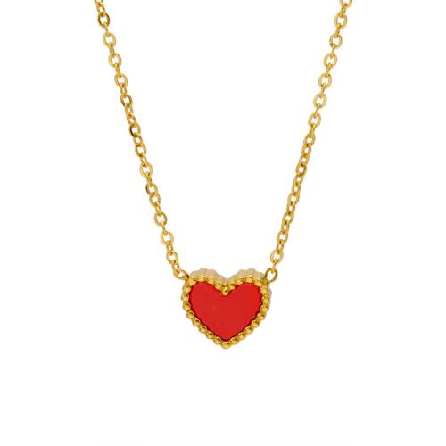 Collar de la joyería de titanio, Partículas de acero, con 5cm extender cadena, Corazón, chapado en color dorado, esmalte, dorado, longitud:45 cm, Vendido por UD