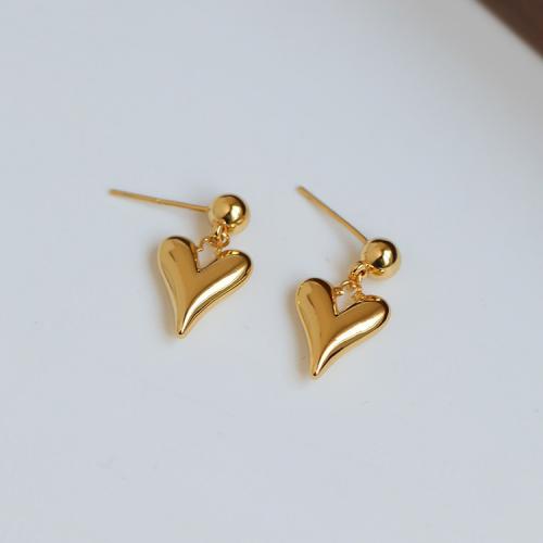 Partículas de acero Pendientes con Colgantes, Corazón, chapado en color dorado, Joyería, dorado, 12x10mm, Vendido por Par