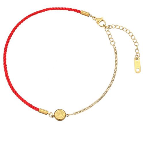 Joyería pulseras de acero inoxidable, Partículas de acero, con cordón de nylon, con 5cm extender cadena, chapado en color dorado, Rojo, longitud:20 cm, Vendido por UD