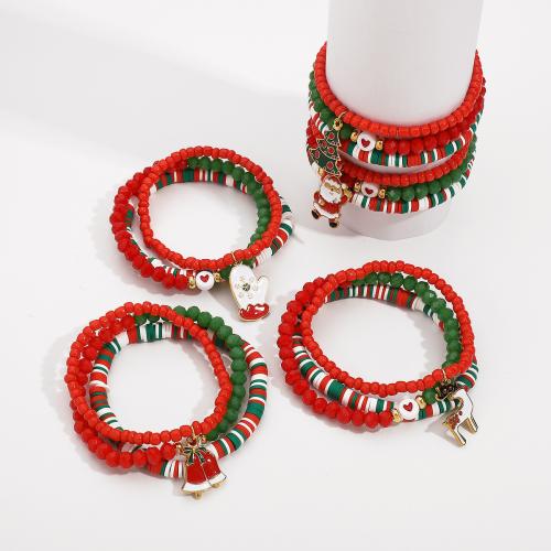 Zink-Legierung Christmas Bracelet, Zinklegierung, mit Seedbead & Polymer Ton & Kristall & Verkupferter Kunststoff, handgemacht, Weihnachts-Design & drei Stücke & unisex & verschiedene Stile für Wahl, gemischte Farben, verkauft von setzen