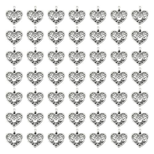 Colgantes de Aleación de Zinc en Forma de Corazón, chapado en color de plata antigua, Bricolaje, 16x14mm, 100PCs/Bolsa, Vendido por Bolsa