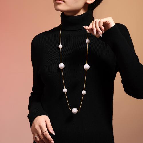 Collier en acier inoxydable Pull, Acier inoxydable 304, avec Shell Pearl, Placage ionique sous vide, pour femme, plus de couleurs à choisir, Vendu par PC