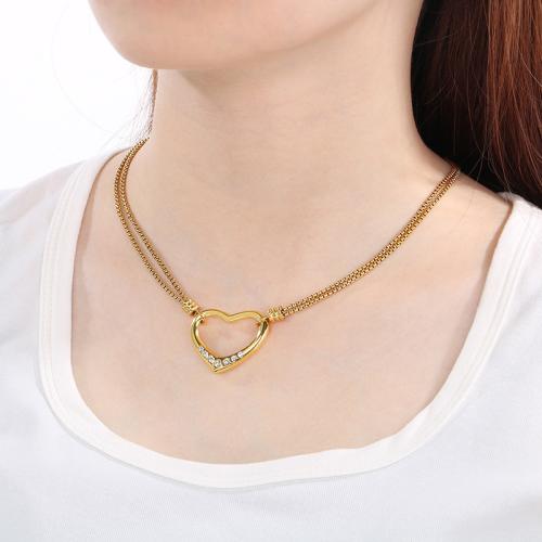 Collier de bijoux en acier inoxydable, Acier inoxydable 304, coeur, Placage ionique sous vide, pour femme & avec strass, plus de couleurs à choisir, Vendu par PC