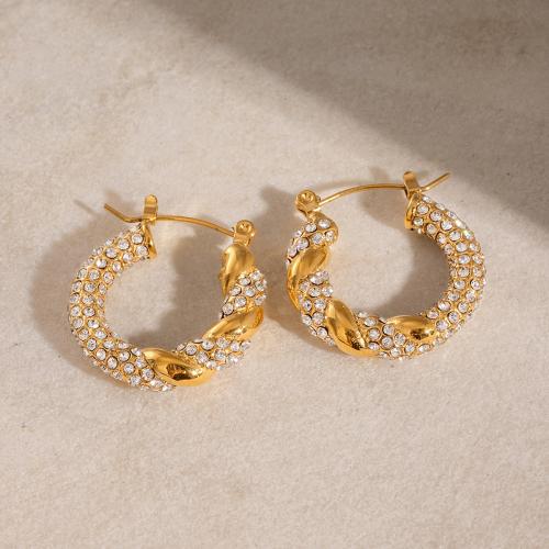 Stainless Steel Leverback Earring, 304 Stainless Steel, with Plastic Pearl, gold color plated, for woman & with rhinestone 