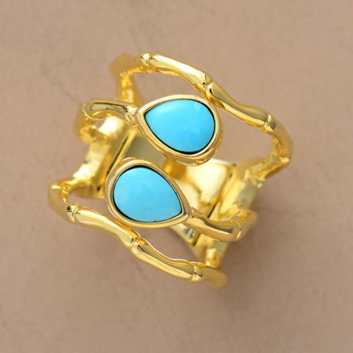 metal anillo, con turquesa, chapado en color dorado, Joyería & para mujer & hueco, tamaño:7, Vendido por UD[