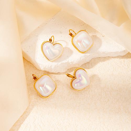 Stainless Steel Leverback Earring, 304 Stainless Steel, with Plastic Pearl, fashion jewelry & for woman, golden 