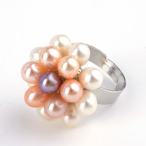 Cultured Freshwater Pearl Finger Ring, with Brass, fashion jewelry & for woman Pearl size 5-5.5mm 