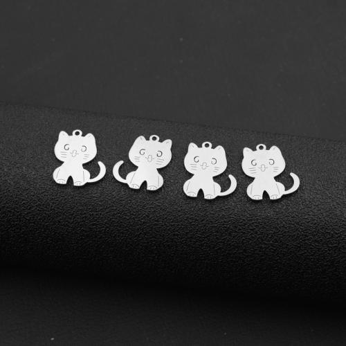 Pendentifs d'animaux en acier inoxydable , Acier inoxydable 304, chat, DIY, couleur originale, Vendu par PC[