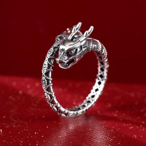 Bague en laiton, avec pierre gemme, dragon, Placage, pour femme, argent, Vendu par PC[