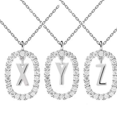 Collier en laiton cubique Zircon Micro Pave, Placage, styles différents pour le choix & pavé de micro zircon & pour femme, argent, Vendu par PC[