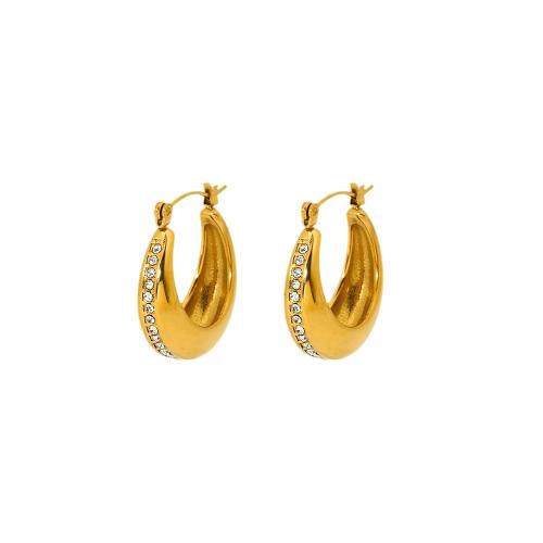 Stainless Steel Leverback Earring, 304 Stainless Steel, Vacuum Ion Plating, for woman & with rhinestone, gold 