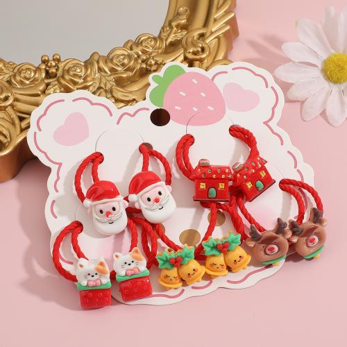 Ponytail Holder, Resin, with Rubber Band, Christmas Design & for children, red 