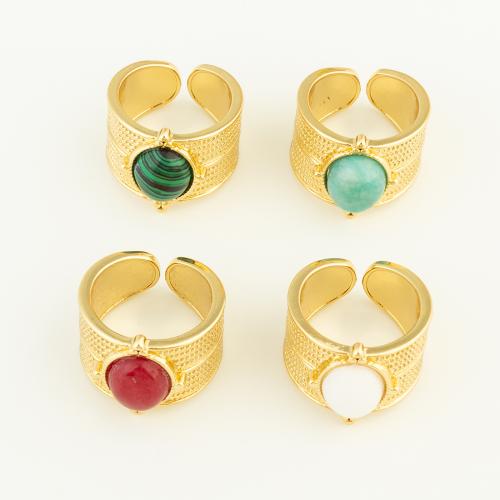 Gemstone Brass Finger Ring, with Natural Stone, gold color plated, Adjustable & for woman 