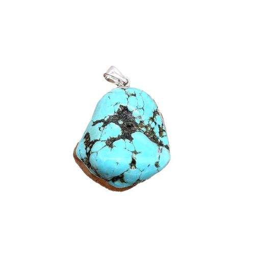 Turquoise Zinc Alloy Pendants, Natural Turquoise, with Brass & Iron & Zinc Alloy, irregular, silver color plated, DIY [