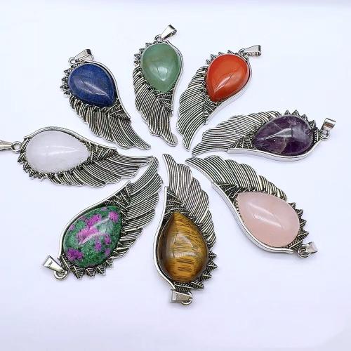 pendentif en alliage zinc à gemme , Pierre naturelle, avec alliage de zinc, forme d'aile, Placage de couleur argentée, DIY & différents matériaux pour le choix, plus de couleurs à choisir Vendu par PC[