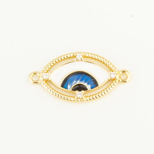 Evil Eye Jewelry Connector, Brass, gold color plated, 1/11 loop & DIY & evil eye pattern & micro pave cubic zirconia & enamel 