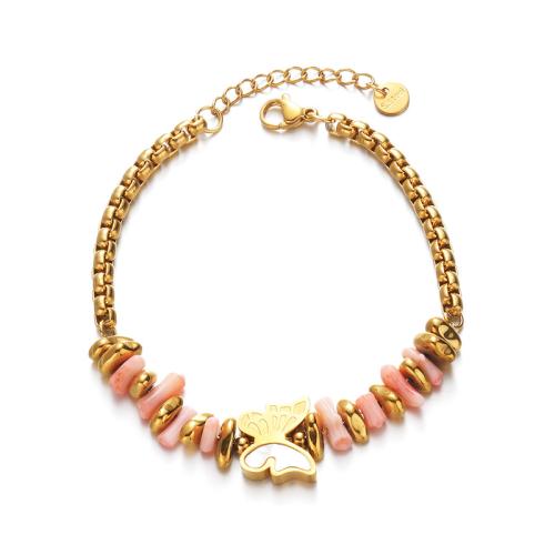 Gemstone Chip Bracelets, 304 Stainless Steel, with Natural Gravel, with 3cm extender chain, plated, fashion jewelry & for woman, gold cm 