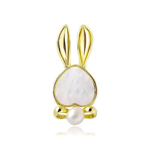 Freshwater Pearl Brooch, Zinc Alloy, with Shell & Freshwater Pearl, for woman, golden 