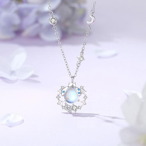 Argent sterling 925 collier, avec verre, avec 2inch chaînes de rallonge, Insecte, Plaqué de platine, chaîne ovale & pavé de micro zircon & pour femme Environ 15.7 pouce, Vendu par PC