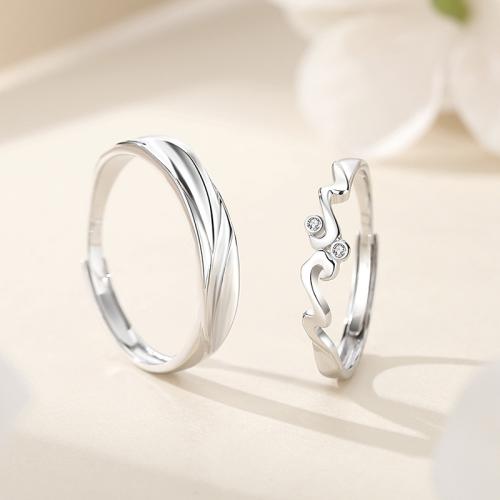 Argent sterling 925 Couple Anneau, Plaqué de platine, réglable & styles différents pour le choix & pavé de micro zircon & pour le couple Vendu par PC