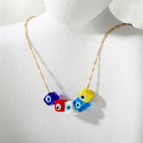 Collier Evil Eye bijoux, laiton, avec verre, Placage de couleur d'or, motif de mauvais œil & pour femme, multicolore, Vendu par PC[