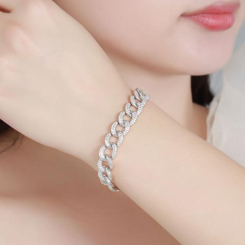 925 Sterling Silver Bracelet, Unisex & with rhinestone 